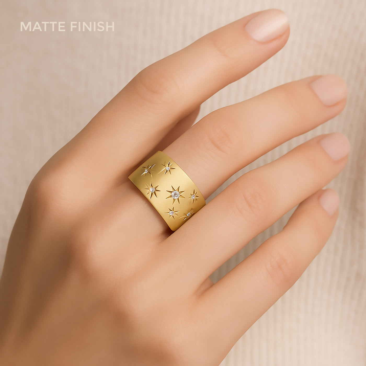 14K Leo Constellation Starburst Diamond Cigar Band