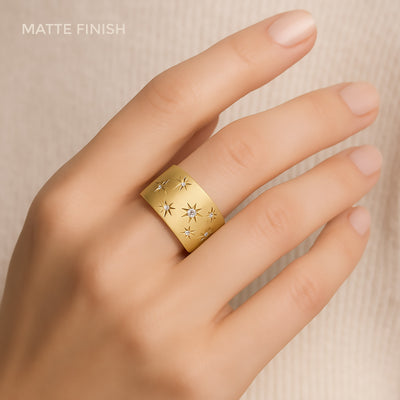 14K Leo Constellation Starburst Diamond Cigar Band