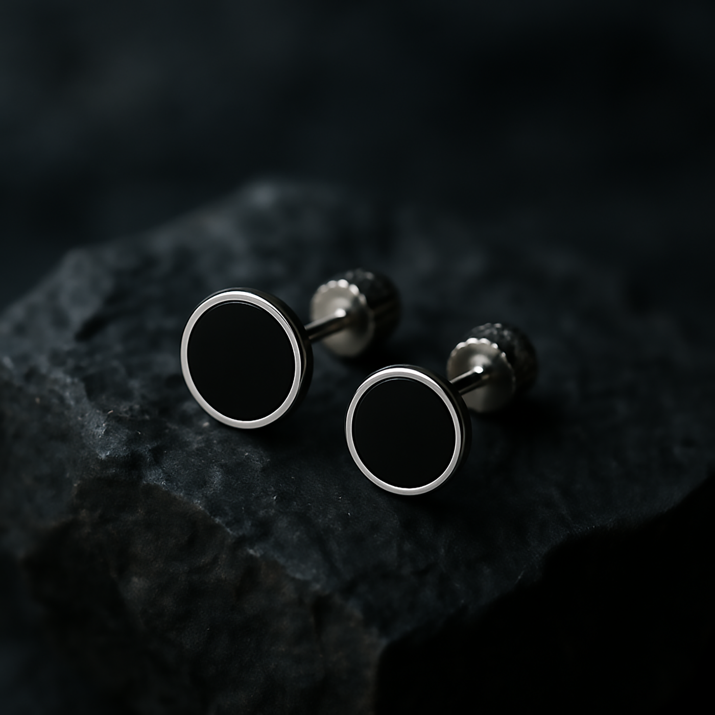 Round Black Onyx Stud Earrings