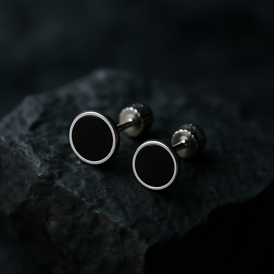 Round Black Onyx Stud Earrings