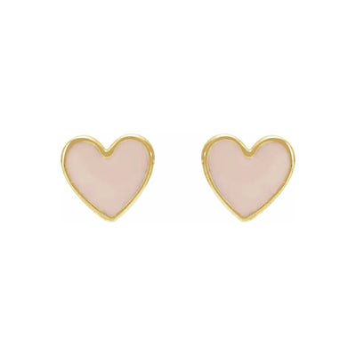 Pink Enameled Heart Earrings