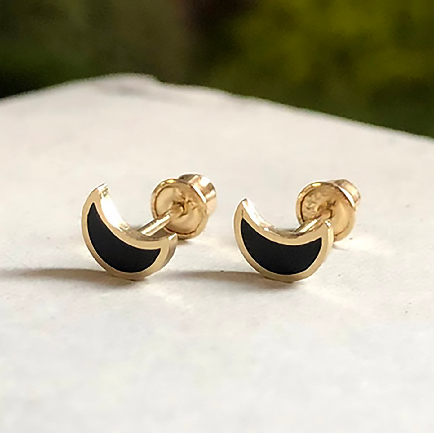 Black Onyx Crescent Moon Studs