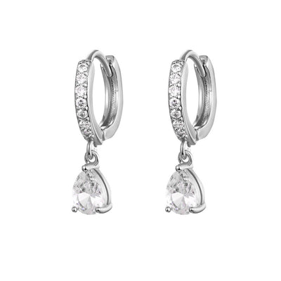 Teardrop Solitaire Dangle Diamond Huggies