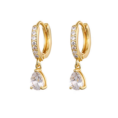 Teardrop Solitaire Dangle Diamond Huggies