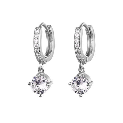 Round Solitaire Dangle Diamond Huggies