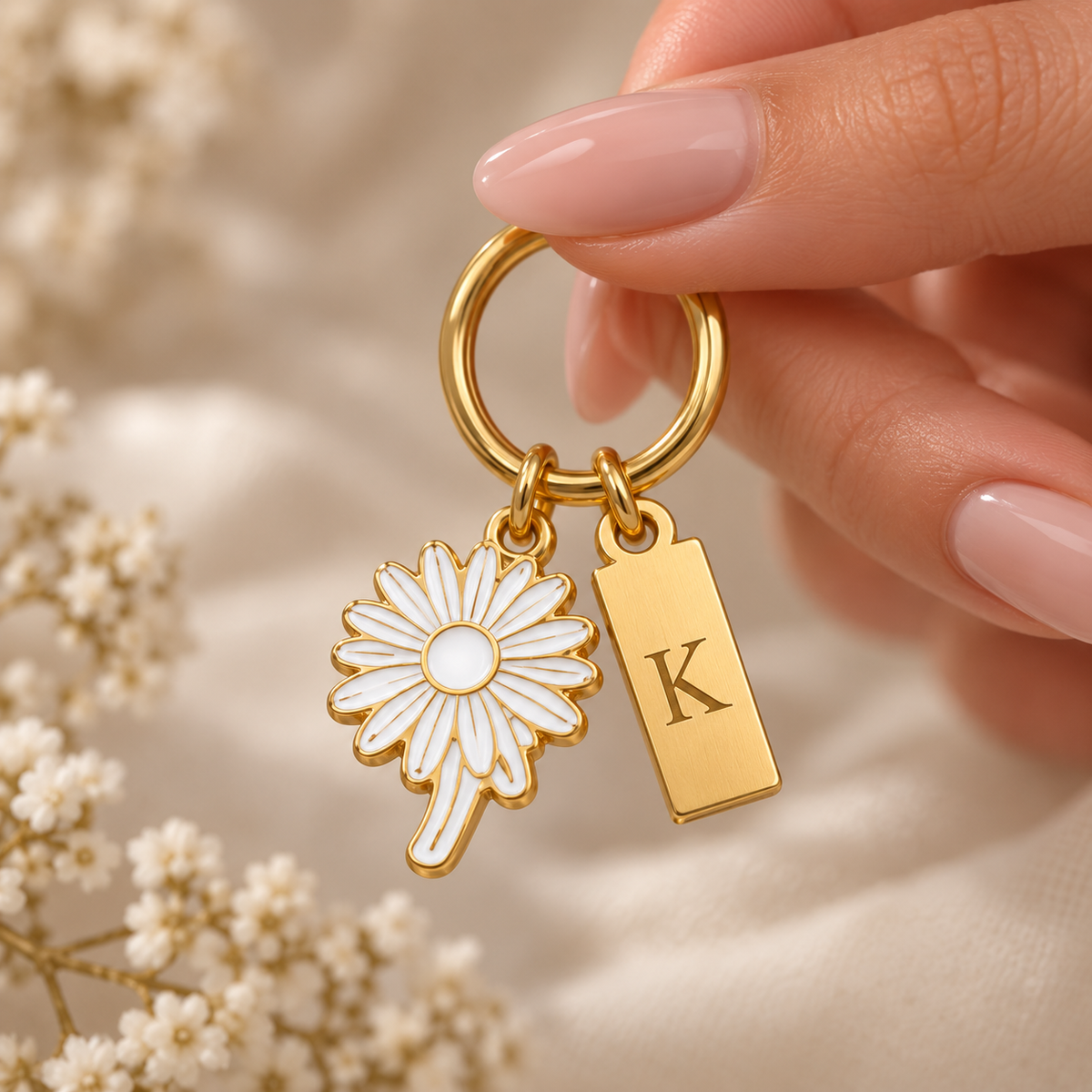 Birth Flower Enamel Keychain ⬩ Personalized