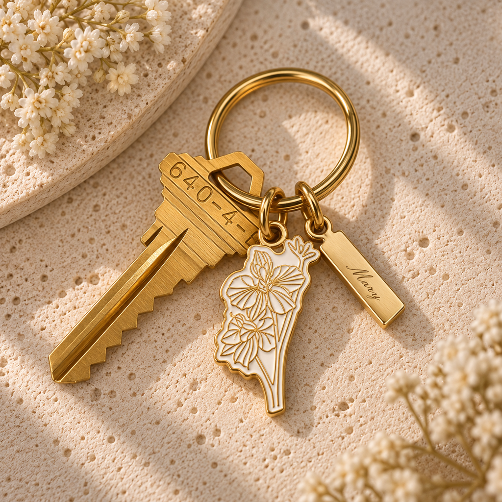 Birth Flower Enamel Keychain ⬩ Personalized
