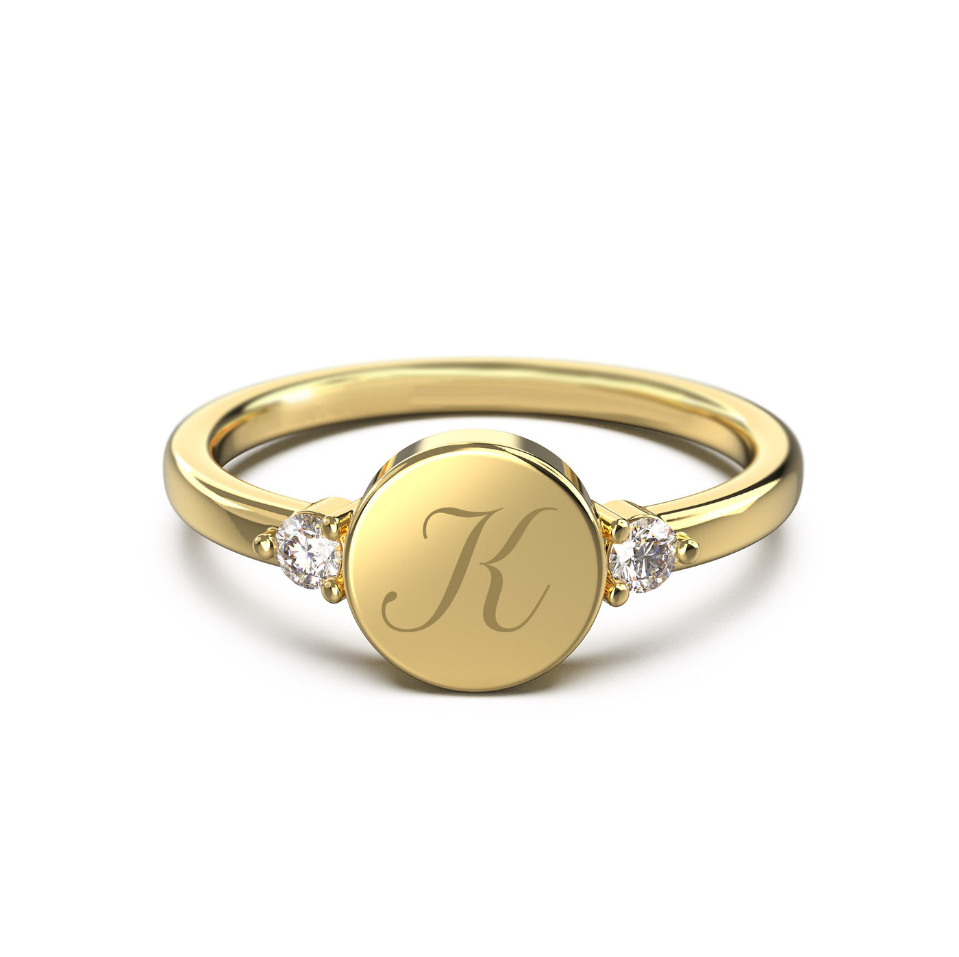 Birthstone & Initial Round Disc Ring