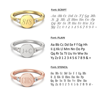 Birthstone & Initial Round Disc Ring