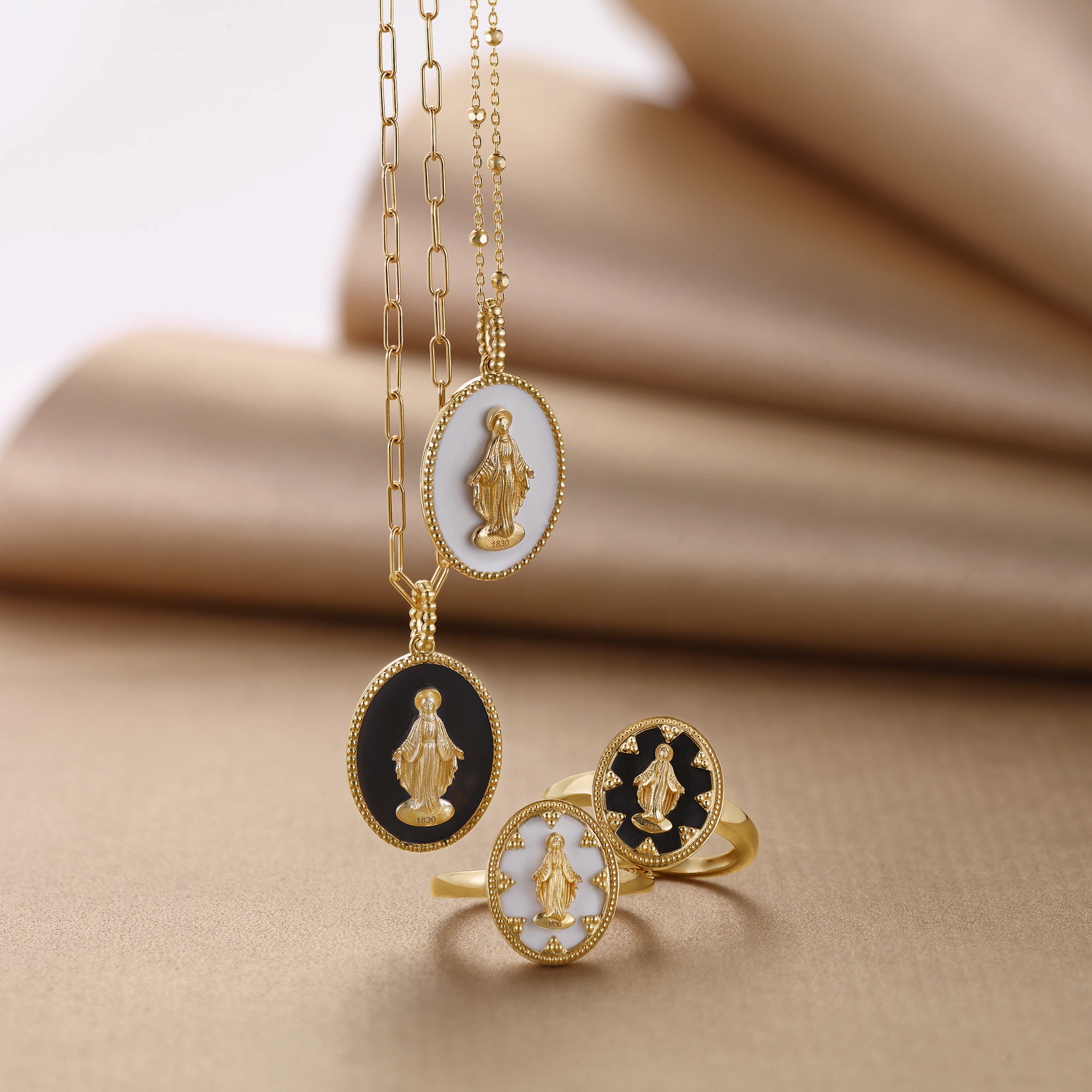 Miraculous Medal Ring in Enamel