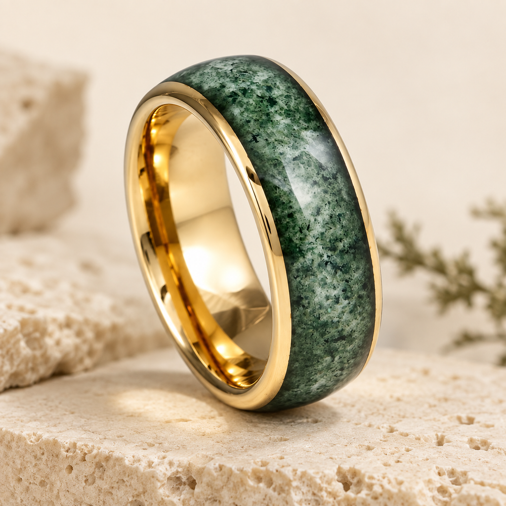Moss Agate Inlay Domed Band