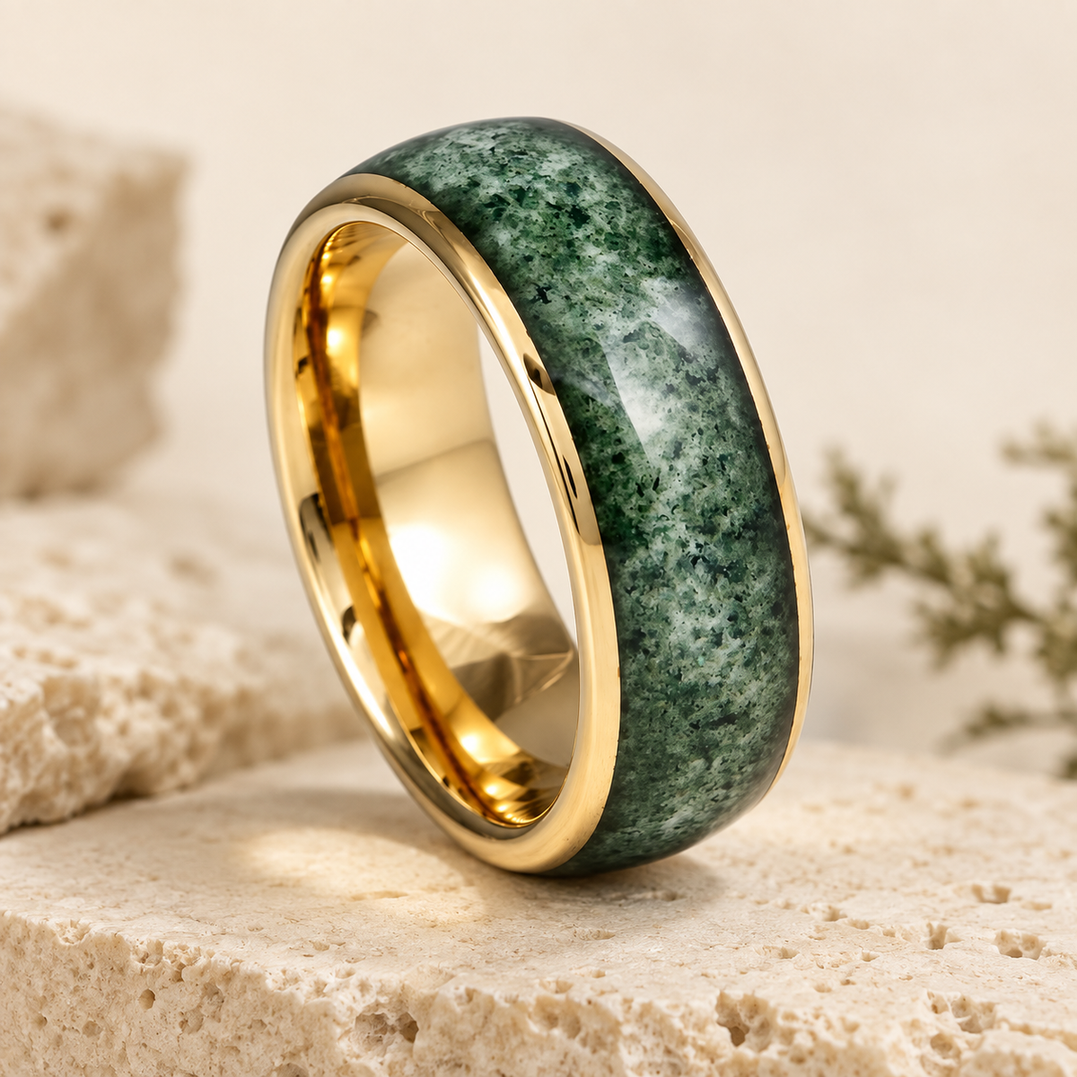 Moss Agate Inlay Domed Band