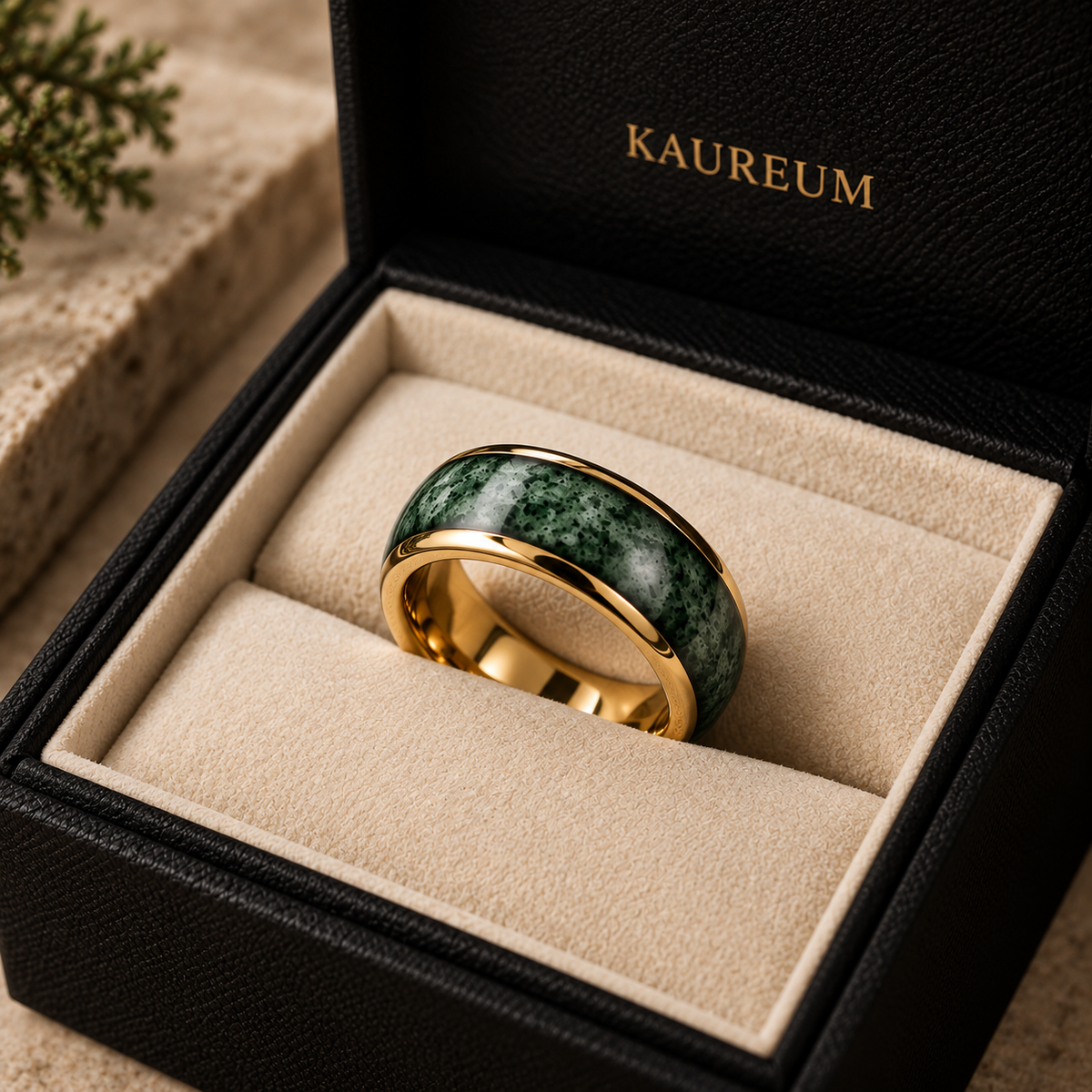 Moss Agate Inlay Domed Band