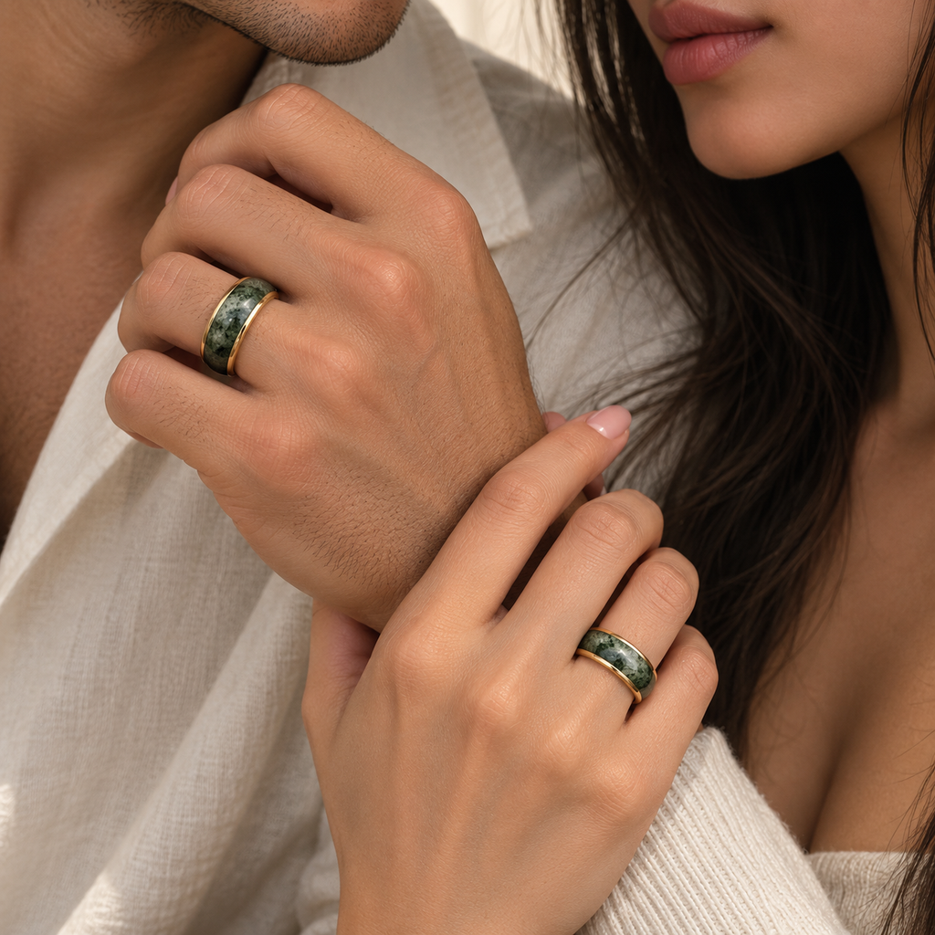Moss Agate Inlay Domed Band