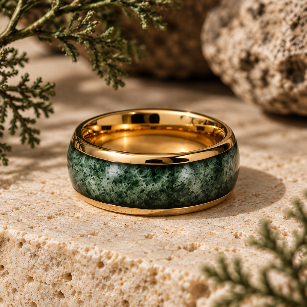 Moss Agate Inlay Domed Band