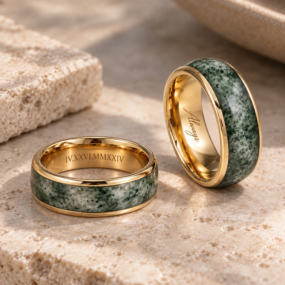 Moss Agate Inlay Domed Band