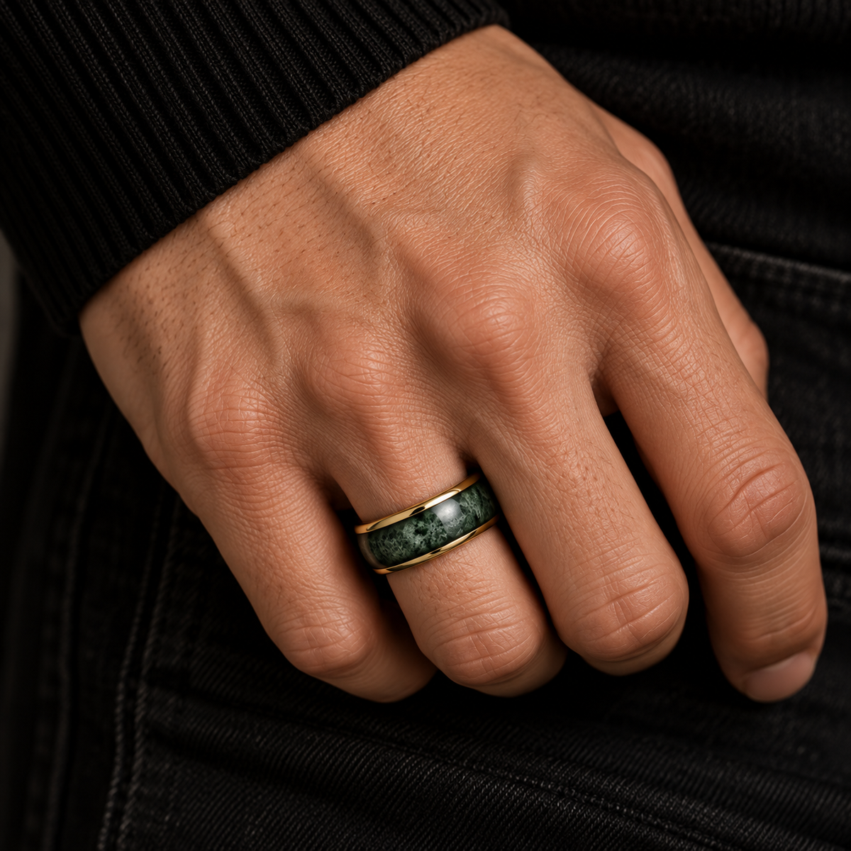 Moss Agate Inlay Domed Band