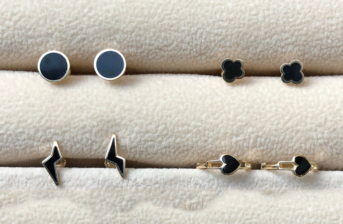 Black Onyx Heart Huggies/Hoops/Earrings in 14K Solid Gold