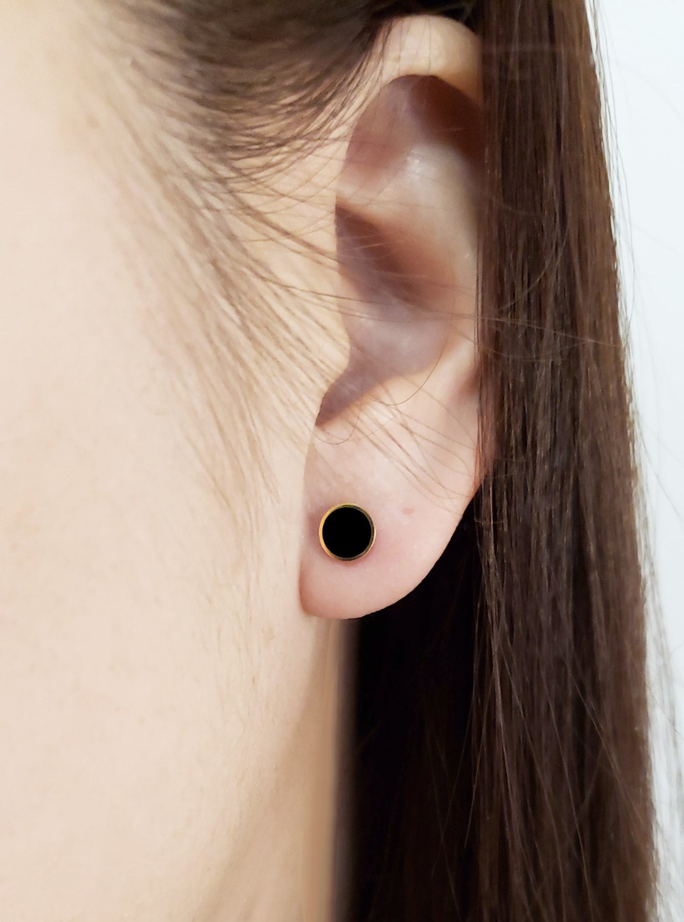 Black Onyx Circle Earrings • Onyx Noir Round Earrings • 14K Solid Gold Border