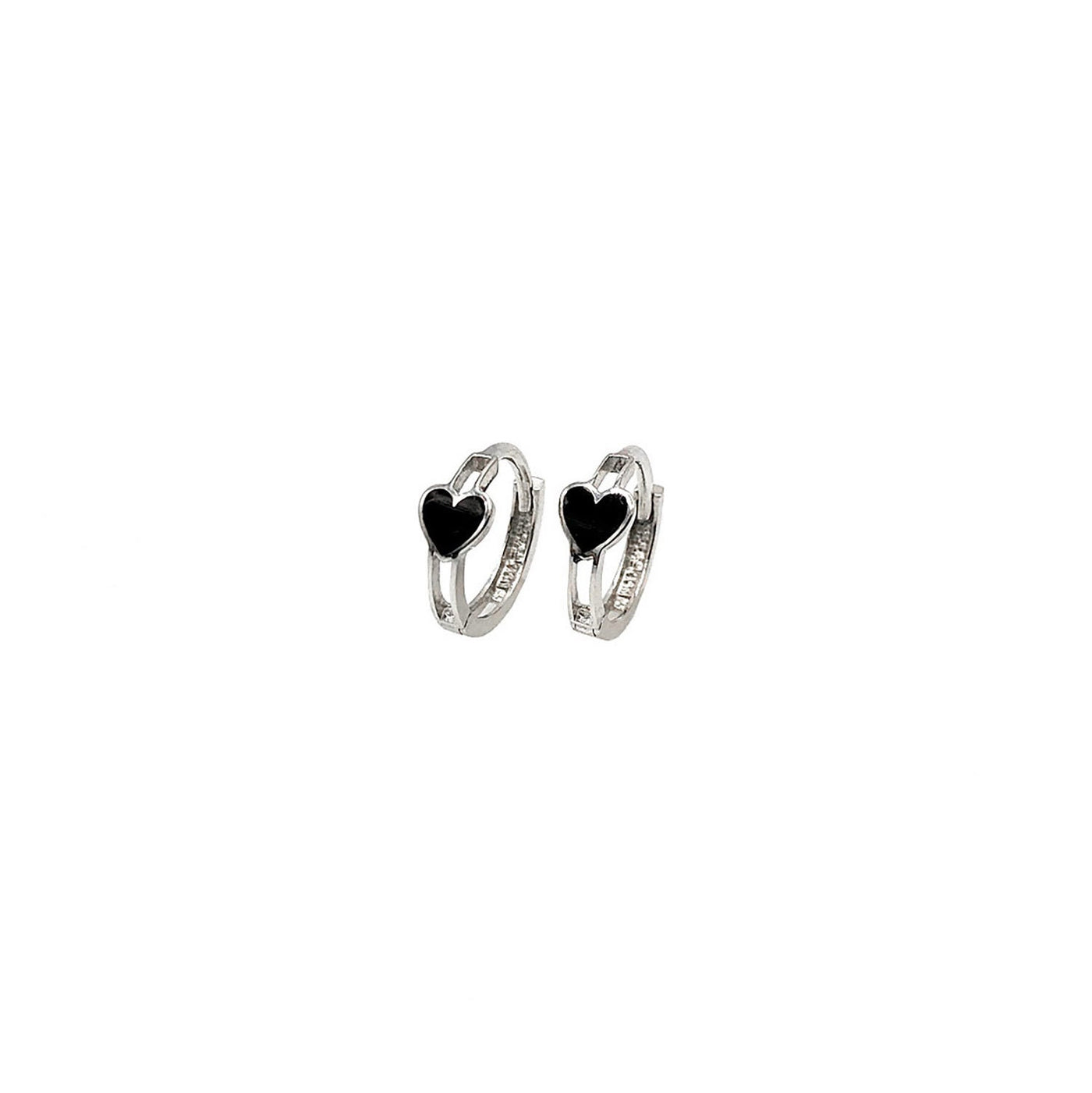 Black Onyx Heart Huggies/Hoops/Earrings in 14K Solid Gold