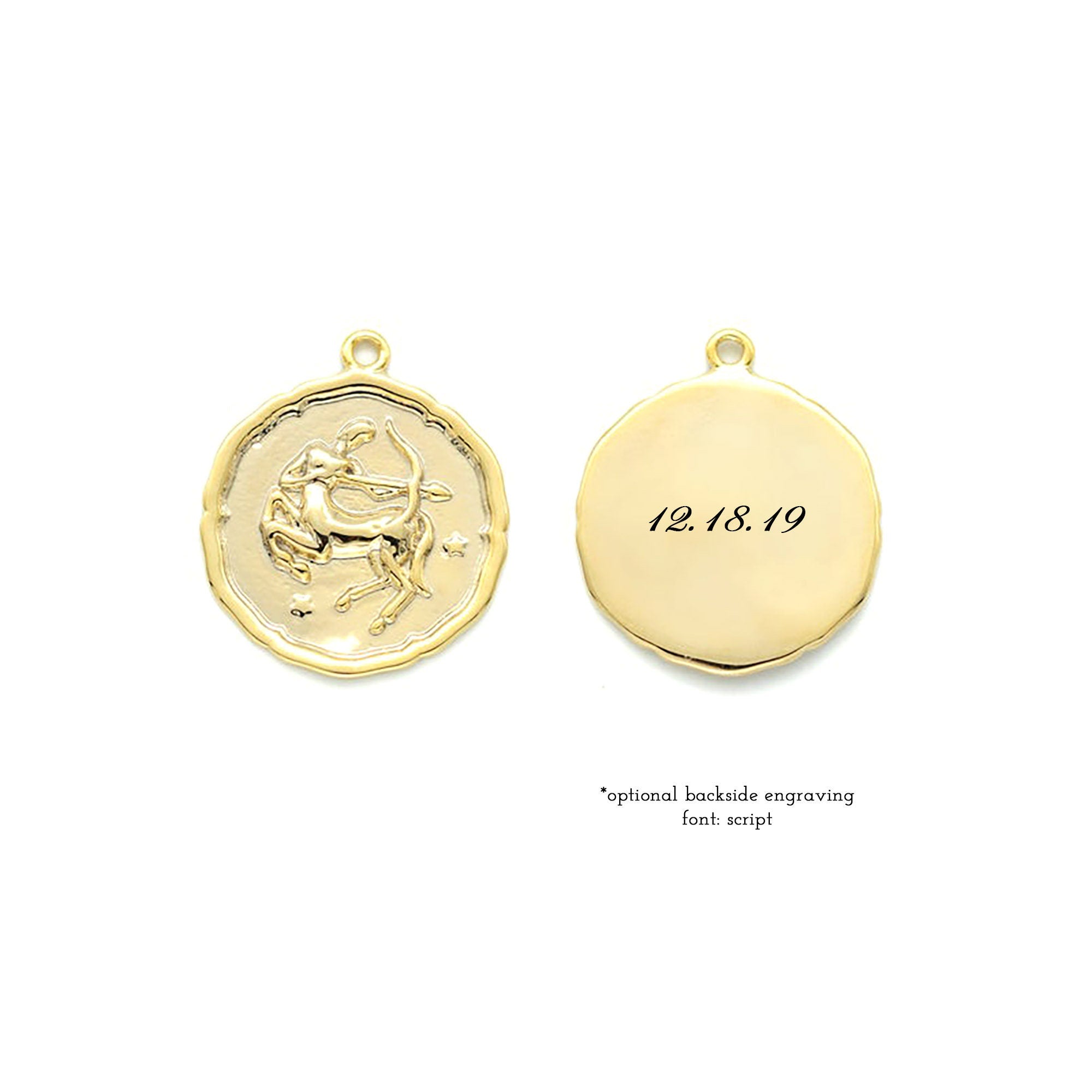 Sagittarius Zodiac Medallion Necklace with Scalloped Edge