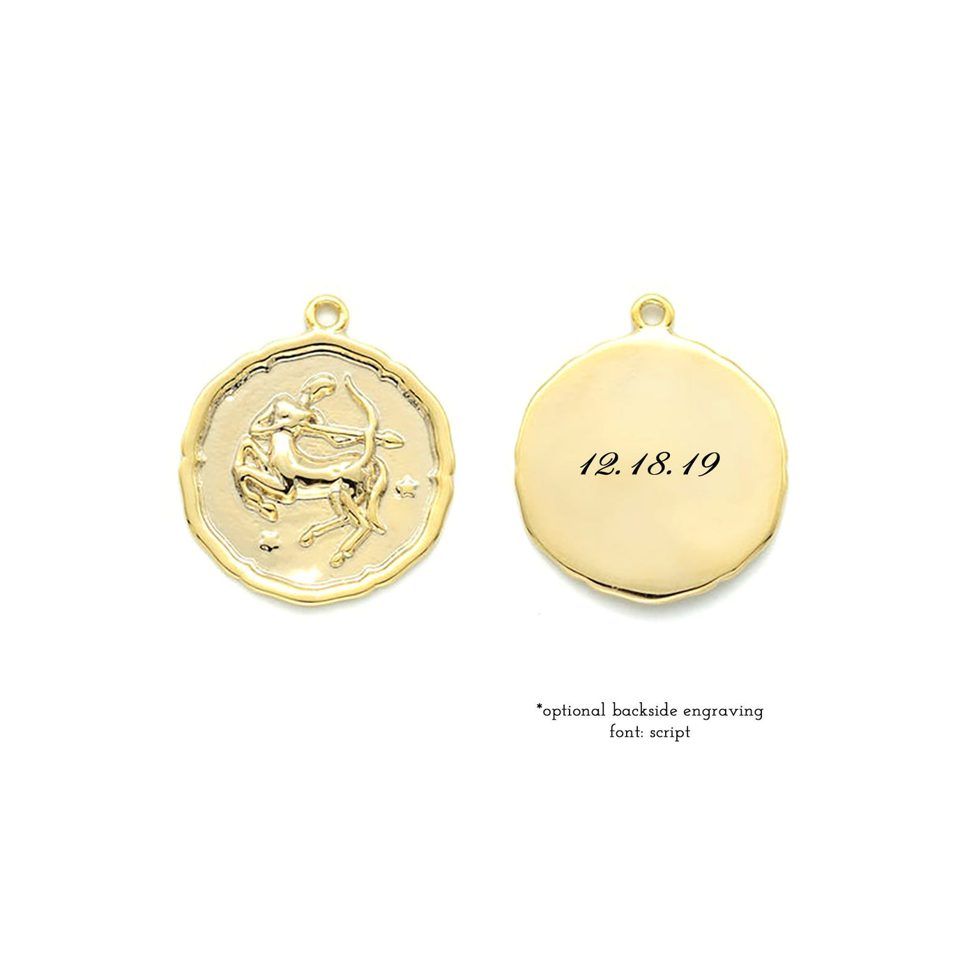 Sagittarius Zodiac Medallion Necklace with Scalloped Edge