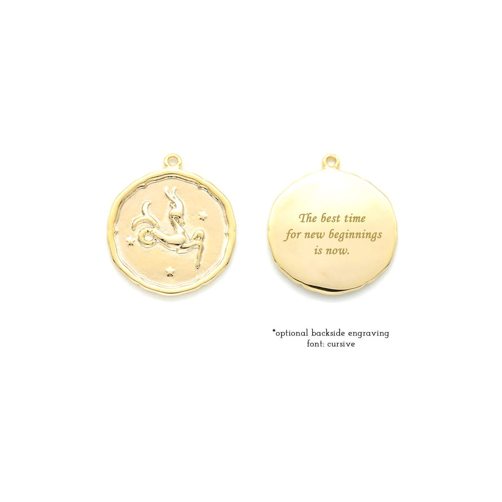 Capricorn Zodiac Medallion Necklace with Scalloped Edge