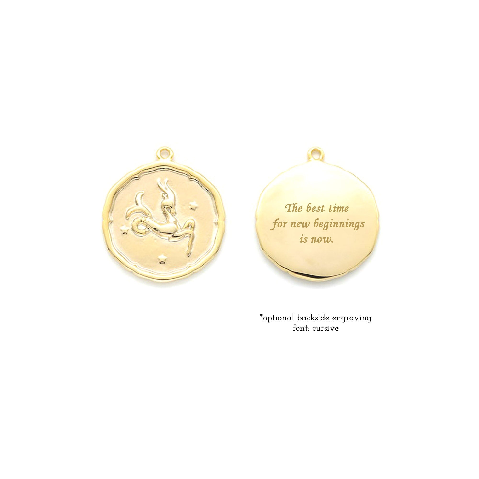 Capricorn Zodiac Medallion Necklace with Scalloped Edge