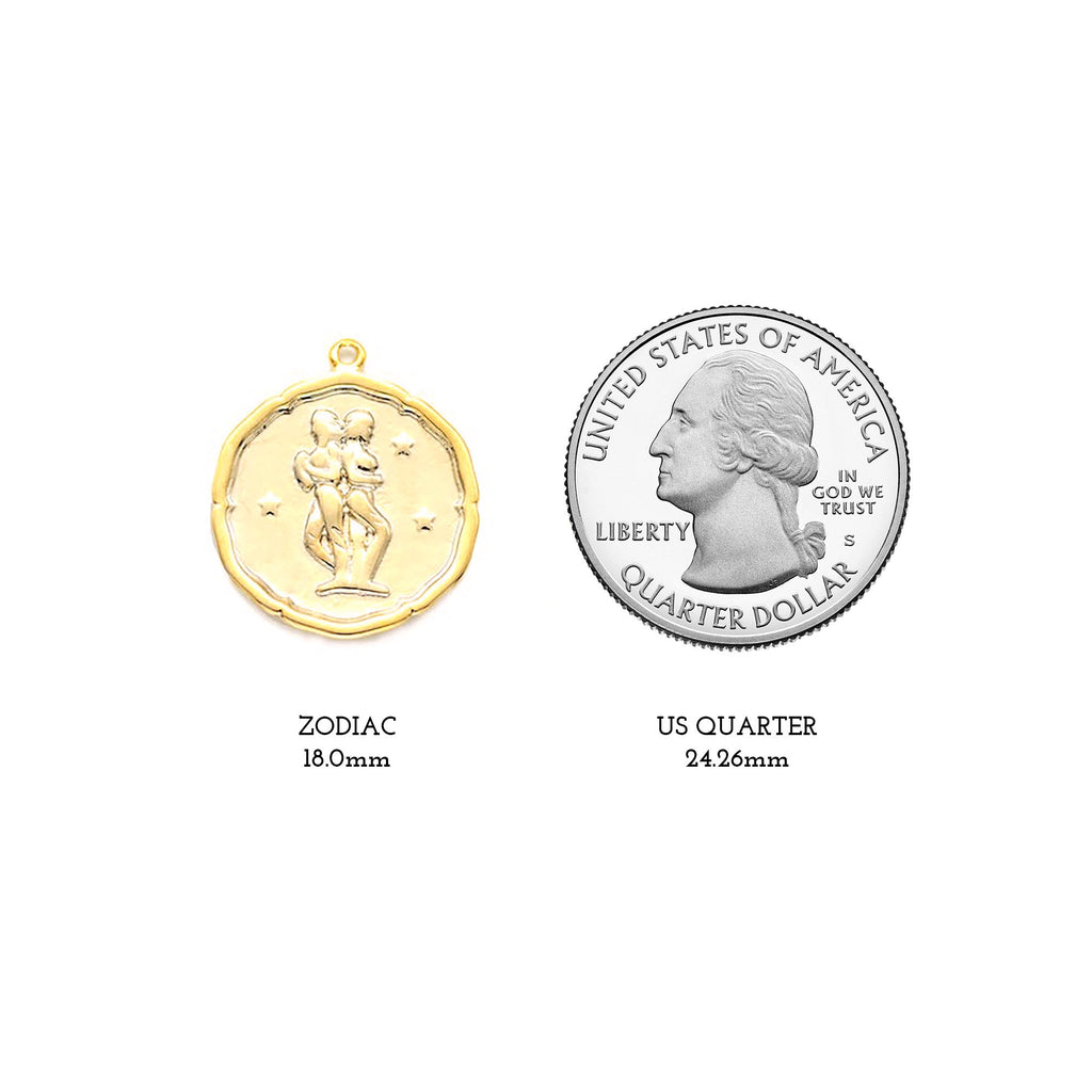 Gemini Zodiac Medallion Necklace with Scalloped Edge