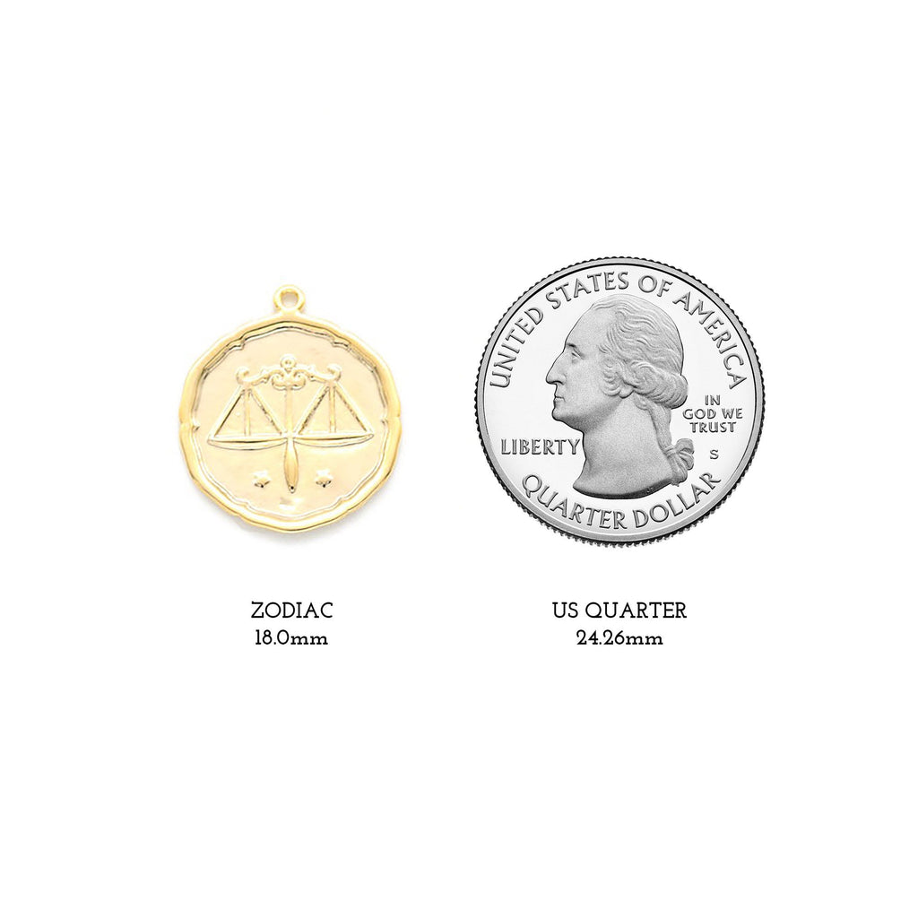 Libra Zodiac Medallion Necklace with Scalloped Edge