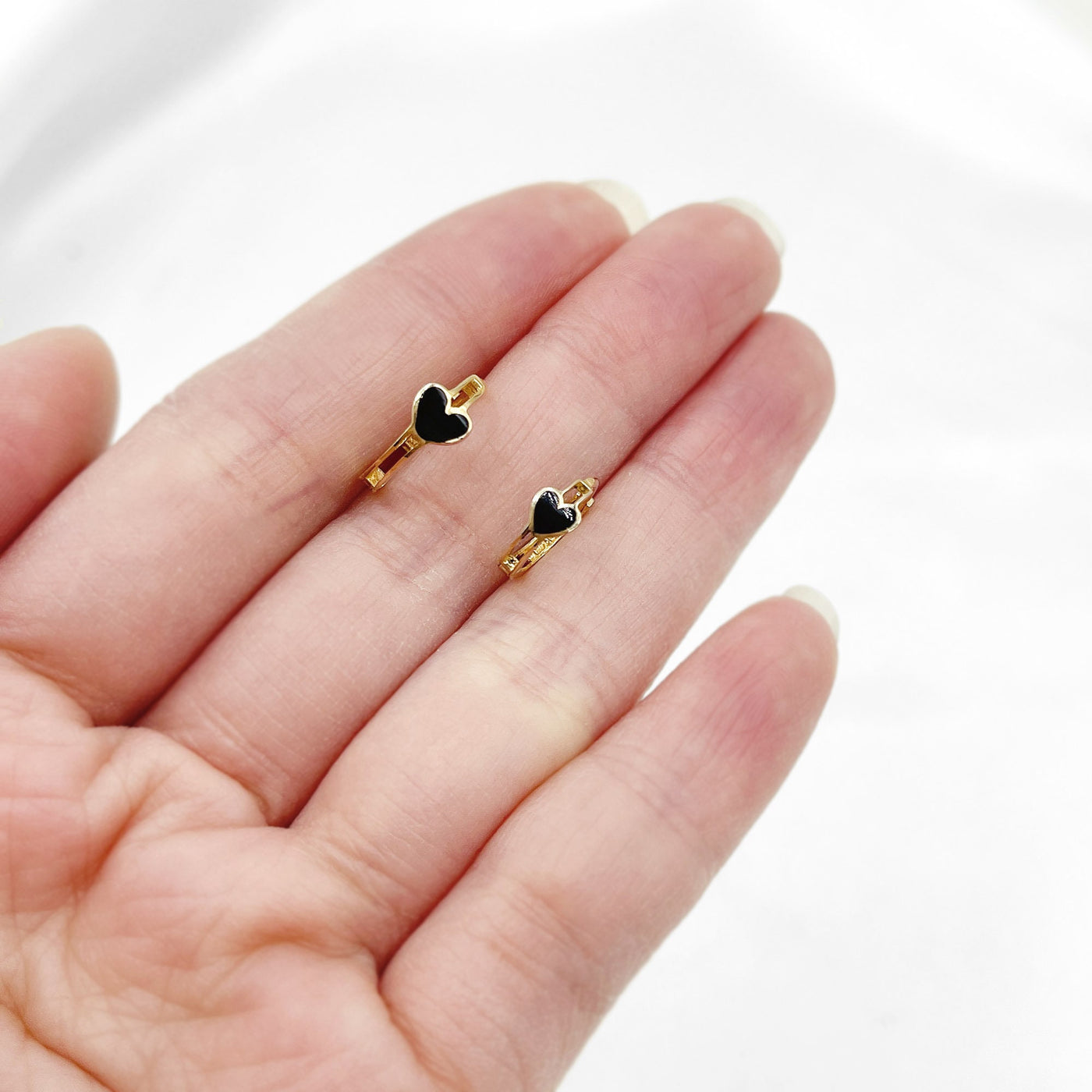 Black Onyx Heart Huggies/Hoops/Earrings in 14K Solid Gold