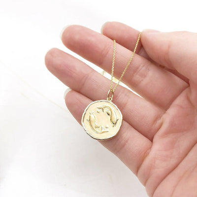 Pisces Zodiac Medallion Necklace with Scalloped Edge