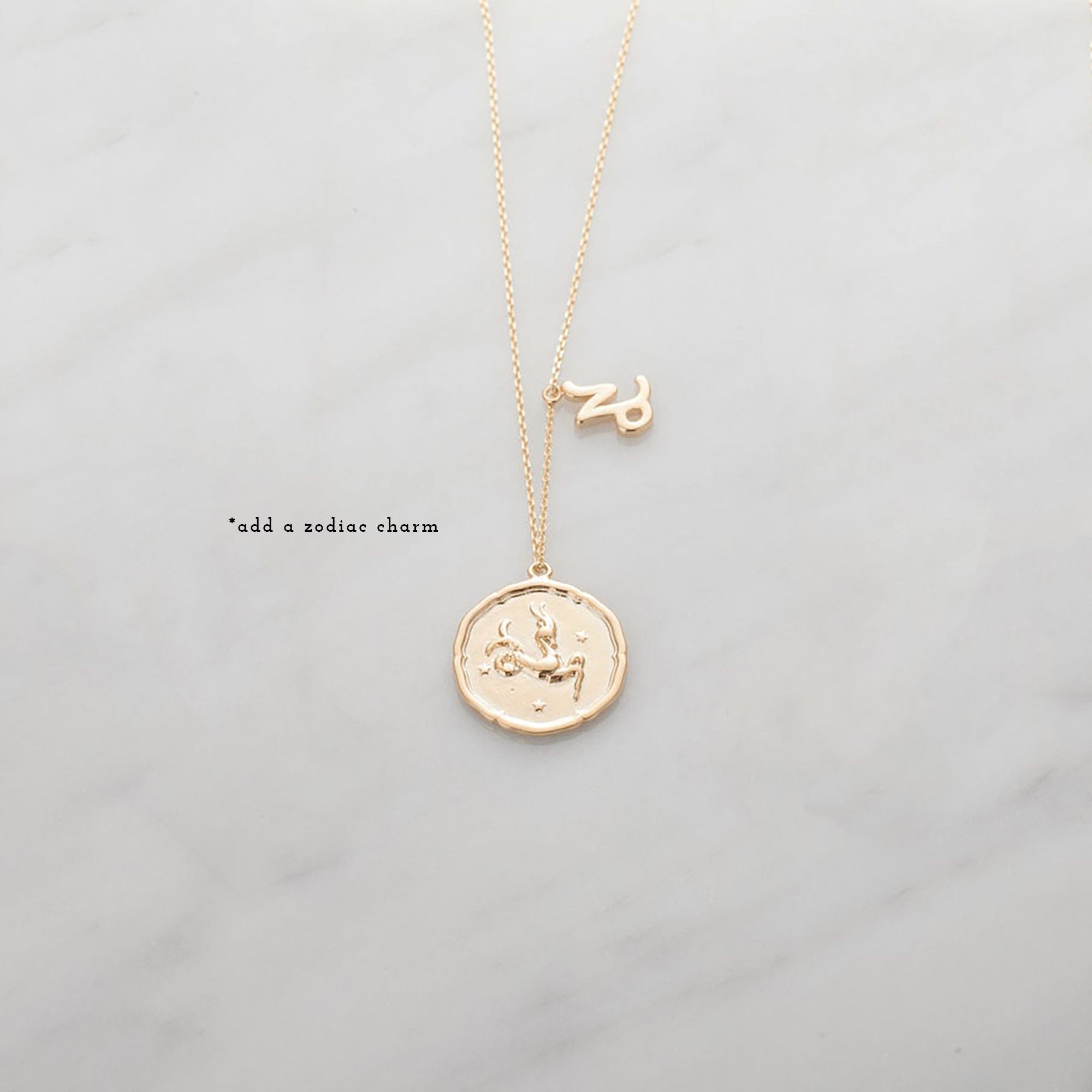 Capricorn Zodiac Medallion Necklace with Scalloped Edge