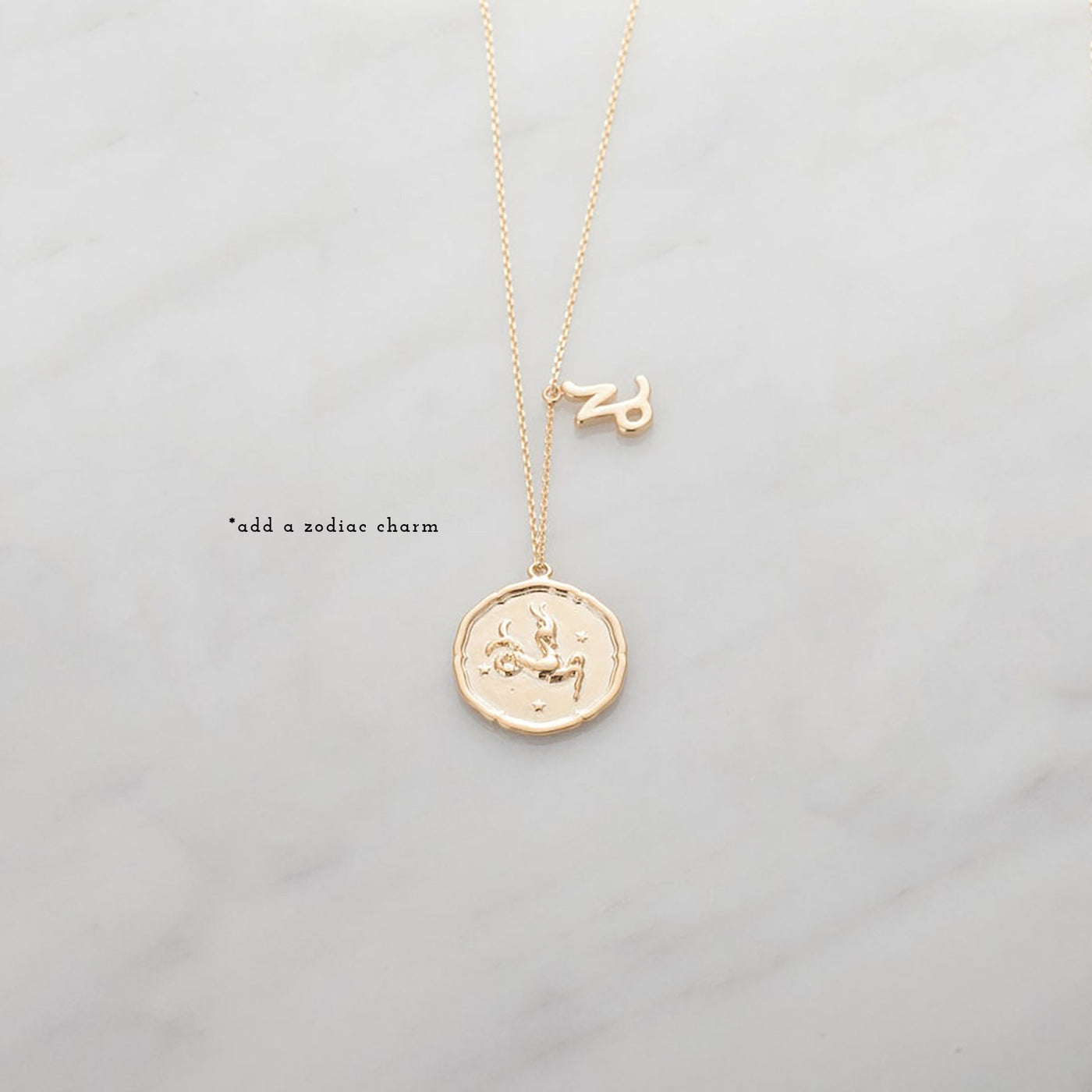 Capricorn Zodiac Medallion Necklace with Scalloped Edge