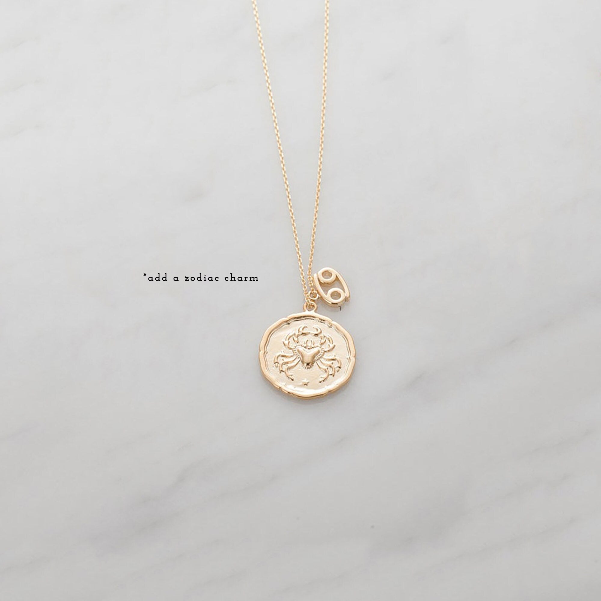 Cancer Zodiac Medallion Necklace with Scalloped Edge