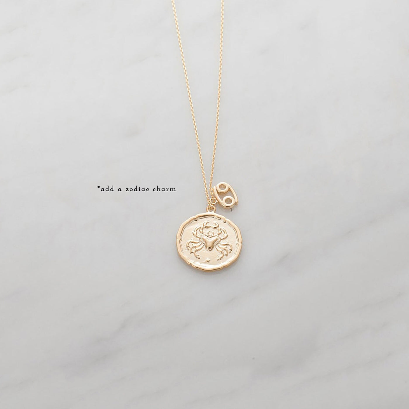 Cancer Zodiac Medallion Necklace with Scalloped Edge