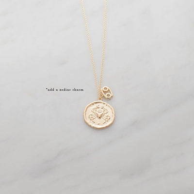 Cancer Zodiac Medallion Necklace with Scalloped Edge