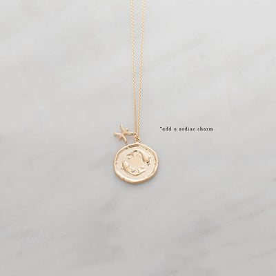 Pisces Zodiac Medallion Necklace with Scalloped Edge