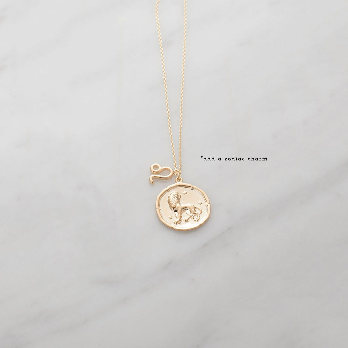 Leo Zodiac Medallion Necklace with Scalloped Edge