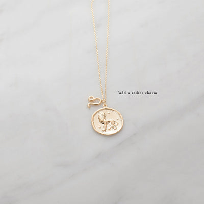 Leo Zodiac Medallion Necklace with Scalloped Edge