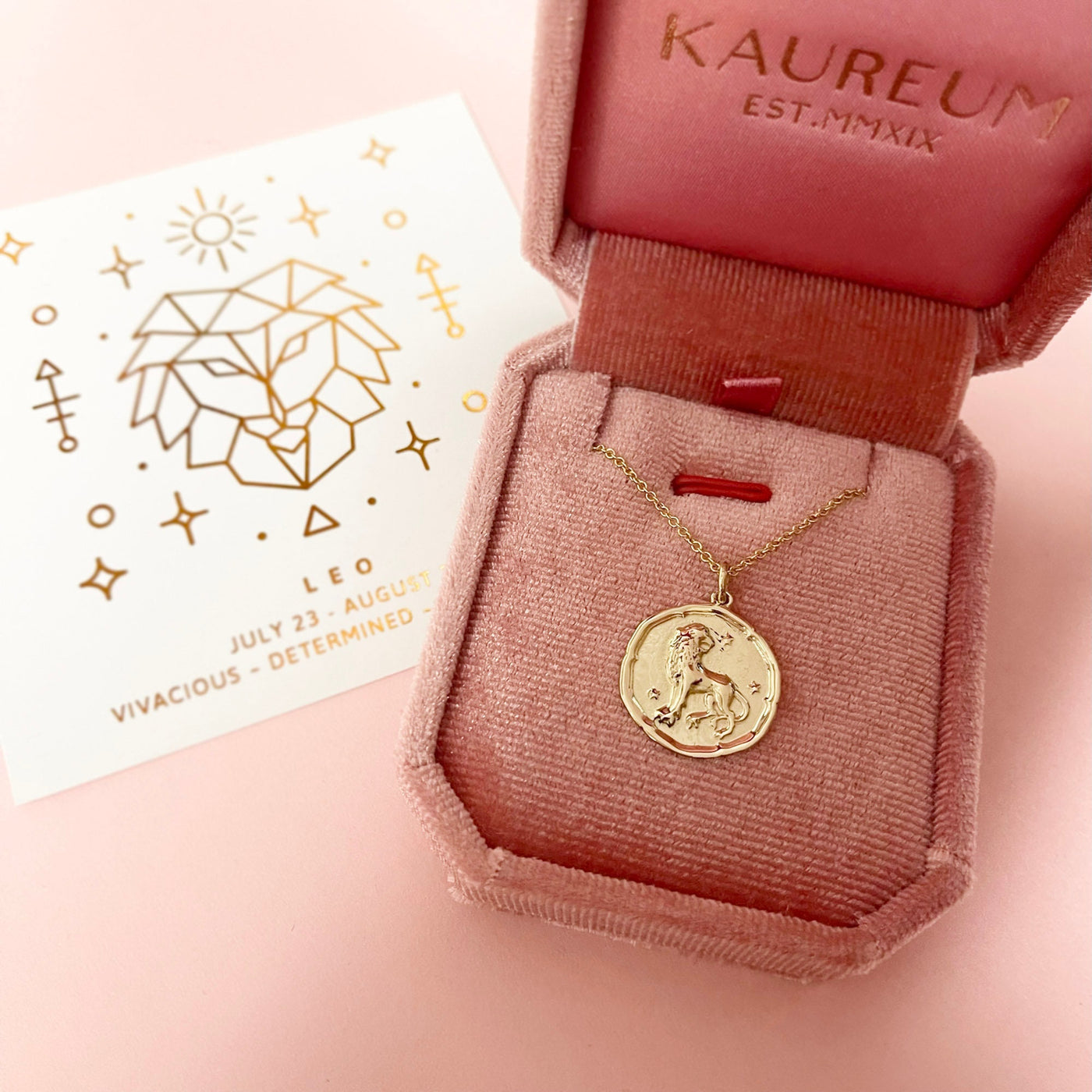 Leo Zodiac Medallion Necklace with Scalloped Edge