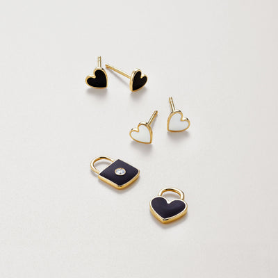 Black Enameled Heart Earrings (pair)