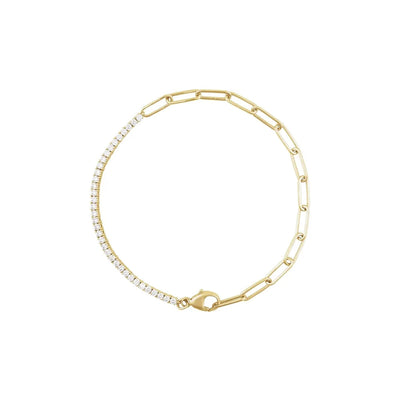 Natural Diamond Tennis & Paperclip Chain Bracelet/Anklet