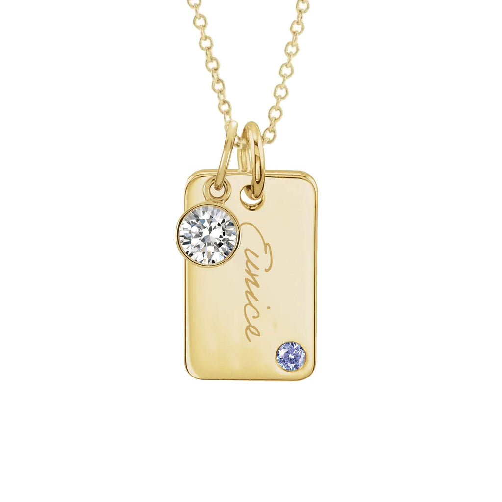 Mini Dog Tag with Round Birthstone (Complimentary Engraving)