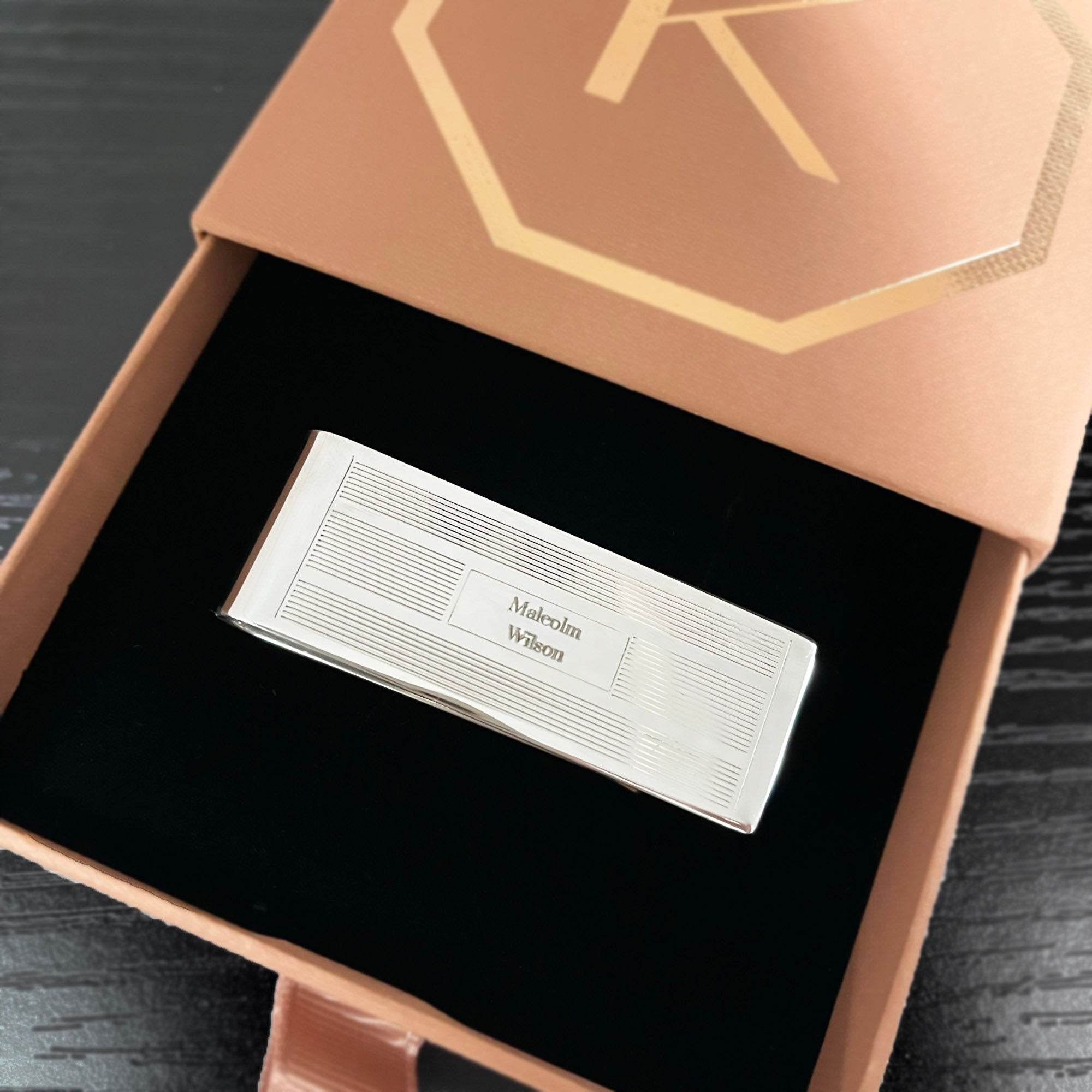 3-Stripe Rectangle Sterling Silver Engravable Money Clip (Complimentary Engraving)