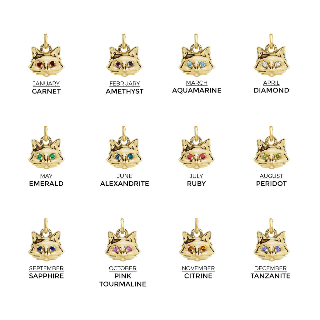 Biggie Starry-Eyed Kitty Charm ⟡ Enchanting Gemstone Cat Eyes Charm Pendant: Birthstone Dangle for Necklaces & Jewelry