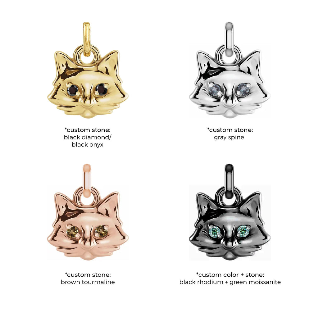 Biggie Starry-Eyed Kitty Charm ⟡ Enchanting Gemstone Cat Eyes Charm Pendant: Birthstone Dangle for Necklaces & Jewelry
