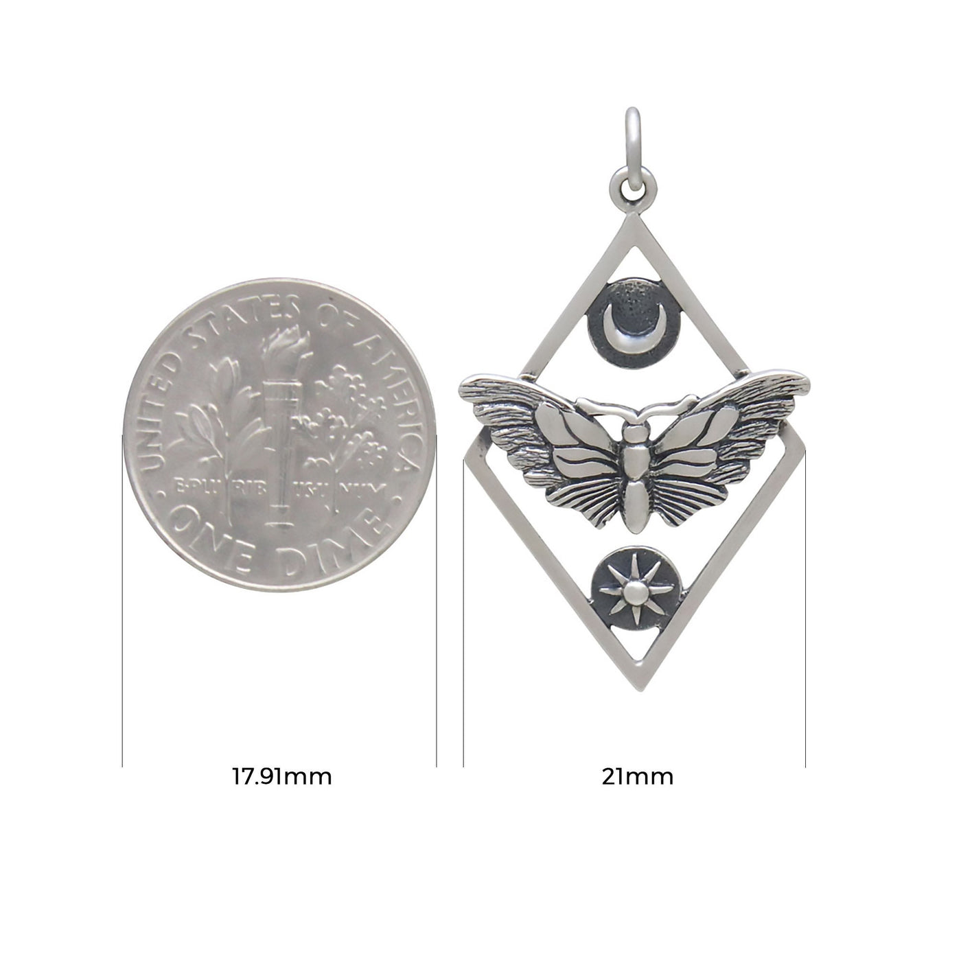 SILKWING II • Geometric Moth Charm with Sun and Moon