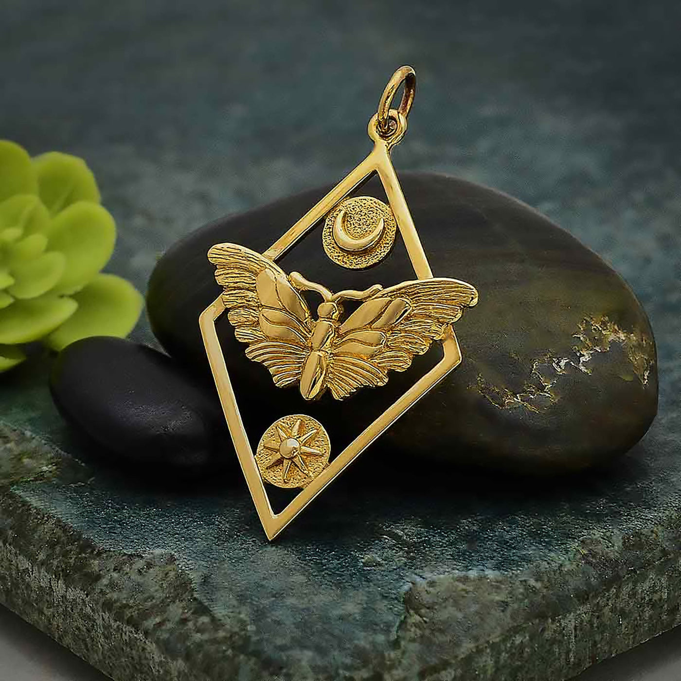 SILKWING II • Geometric Moth Charm with Sun and Moon