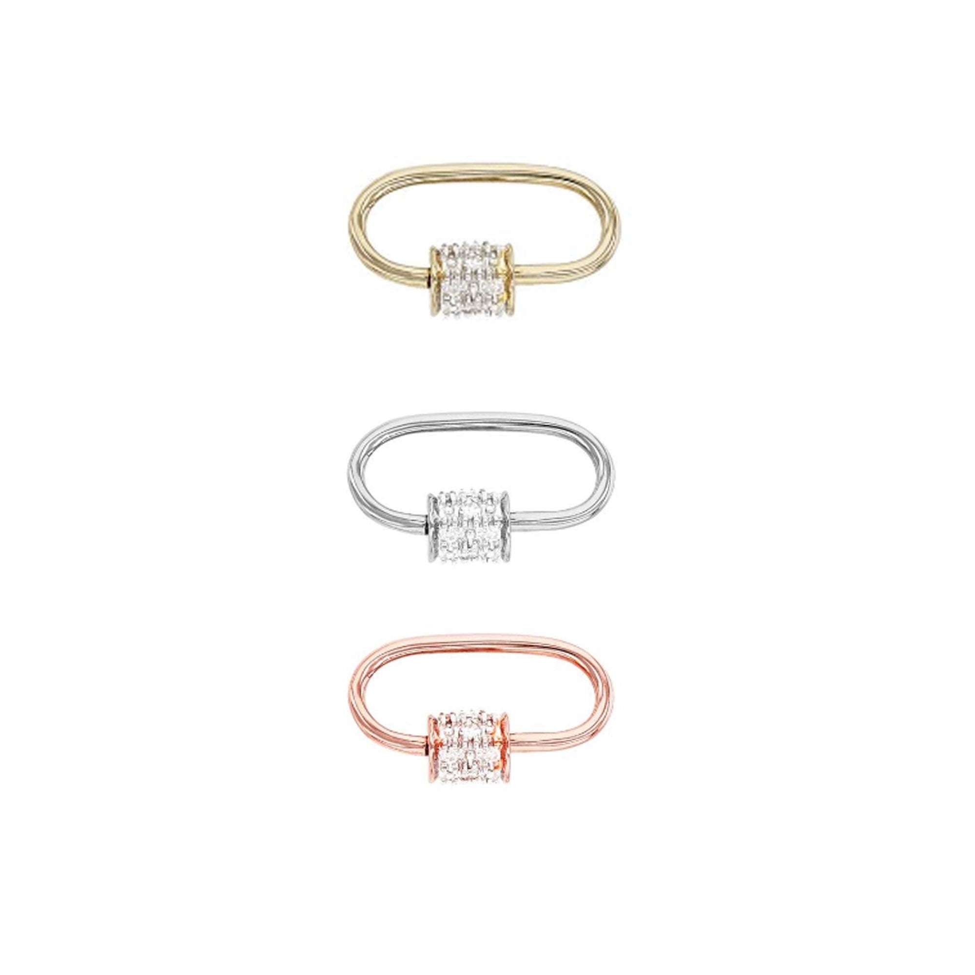 Diamond Carabiner Clasp in 14K Solid Gold • Karabiner • Clip • Shackle • Metal Loop